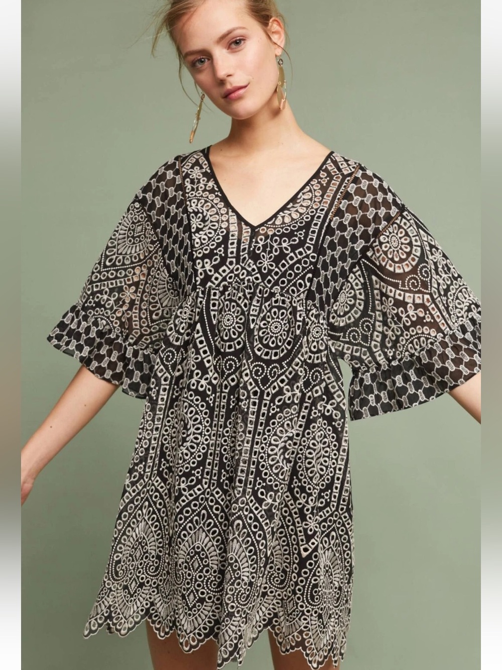 Akemi + Kin for Anthropologie Eyelet black & white swing dress size 6 NWT